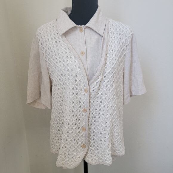 Vintage Linen 90s Made in‎ USA Grandma Cottage Casual Button Down False Vest - Picture 1 of 8